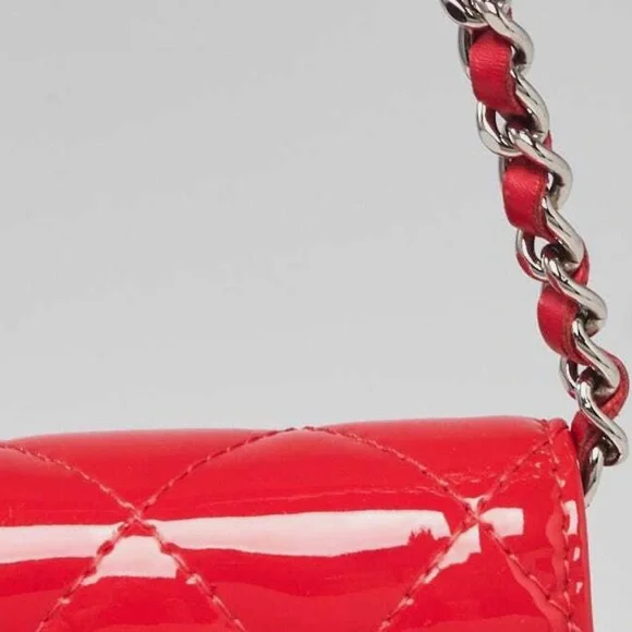 New! Authenticated Chanel CC Patent Leather CORAL RED MINI Bag SHW WOC - Picture 5 of 16